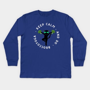 Keep Calm And Do Broccoyoga Funny Cat Kids Long Sleeve T-Shirt